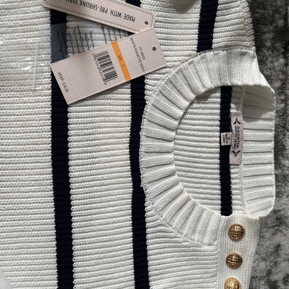 Nanette Lepore Black and White Crew Neck Sweater - Picture 2 of 4